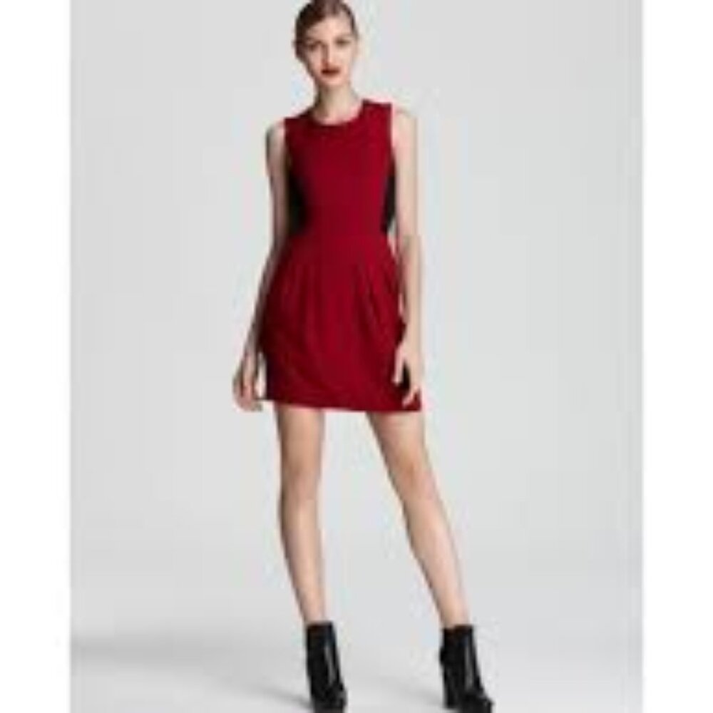 Theory Darua Tailor Wool Shift Dress – Red Wine & Black